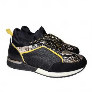 La Strata Women's Sneakers Size 7 Black Yellow Snake Print Athletic Shoes